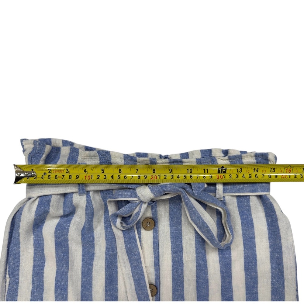Love Tree Linen L Striped Midi Skirt Blue White Paperbag Waist Nautical Beachy - Picture 9 of 12
